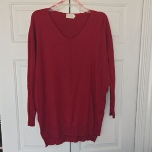 Tunic V-Neck Sweater in Rich Red